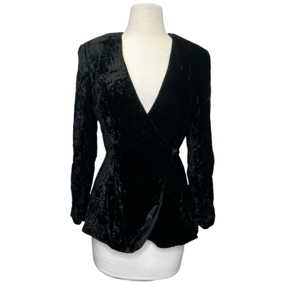 Vintage Constance Saunders Crushed Velvet Blazer 10 Black Wrap Whimsygoth‎ 80s